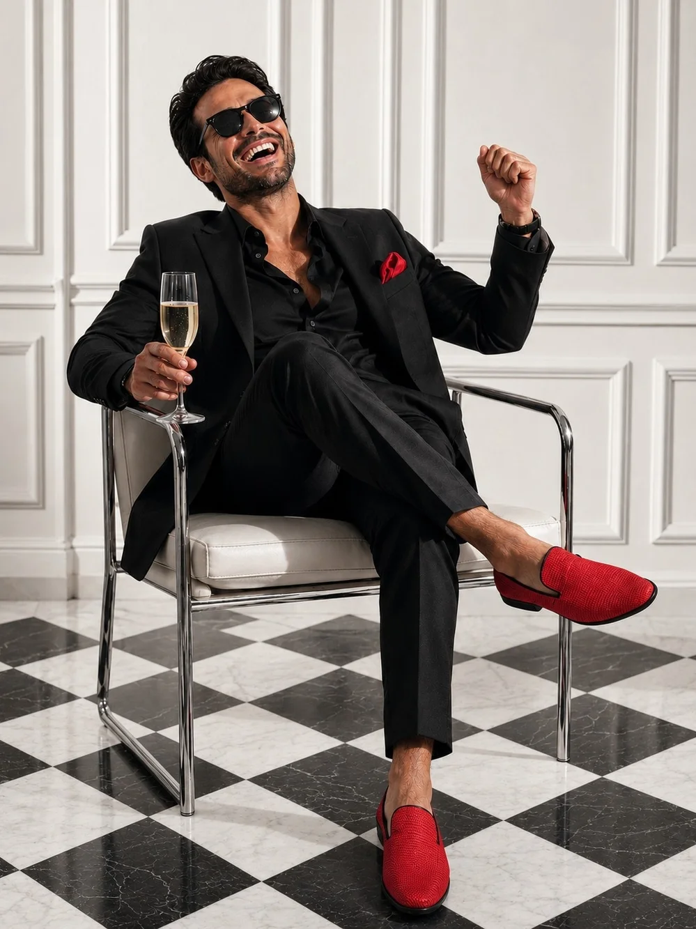 Van Heusen Black Suit with Red Accents
